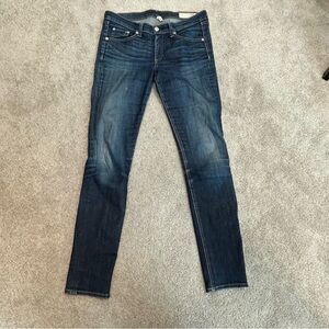 Rag & Bone Skinny Jeans dark blue resin stretch cotton with distressed finish 28